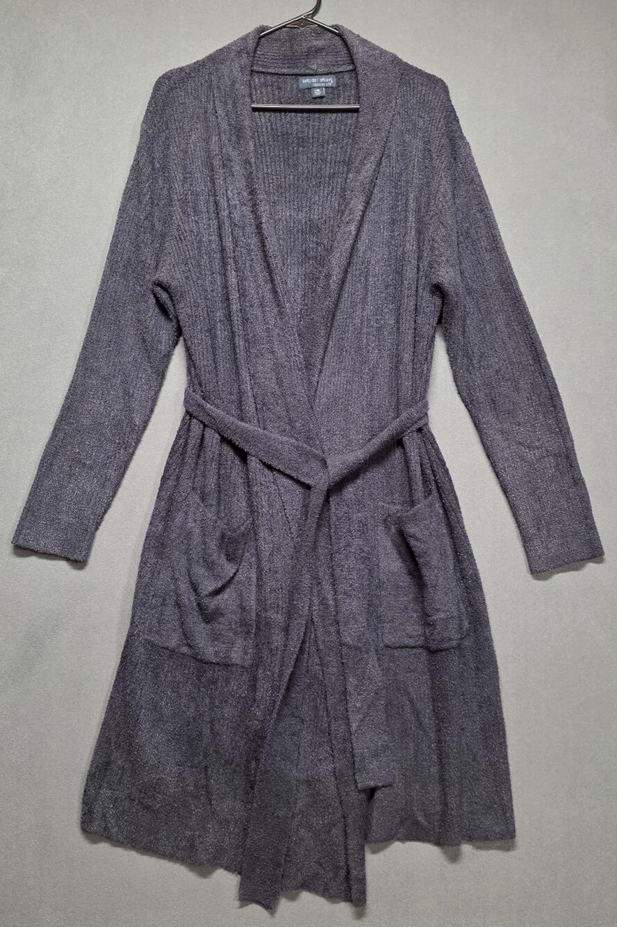 Barefoot Dream CozyChic Lite Belted Long Robe Ribbed Blue Soft Luxury Wrap L/XL